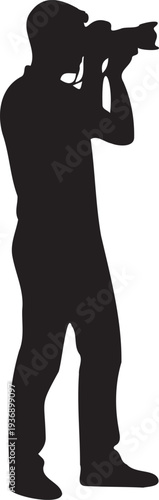 Photographer with camera black silhouette on transparent background image