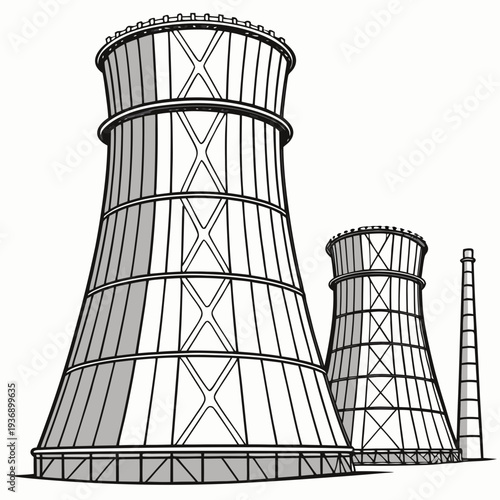 Cooling towers and chimney stack industrial gray white
