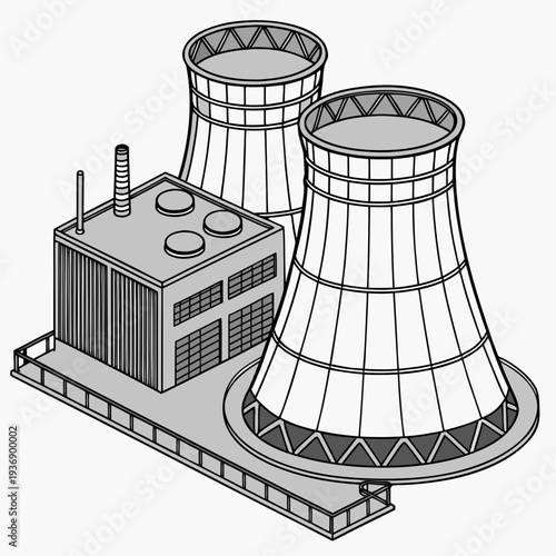 Nuclear power plant with cooling towers industrial