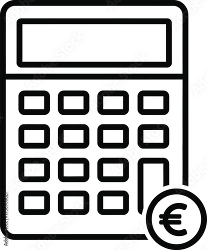 Simple line illustration of a calculator with euro currency symbol