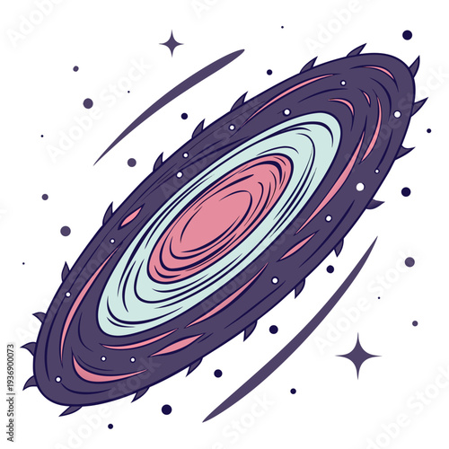 Colorful cartoon nebula vortex with pink and blue rings