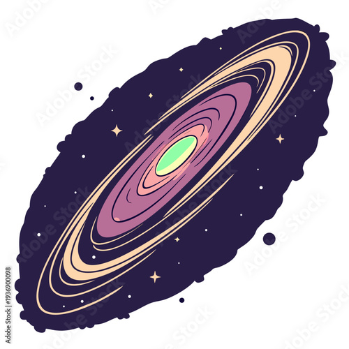 Colorful of a purple and beige nebula with green center