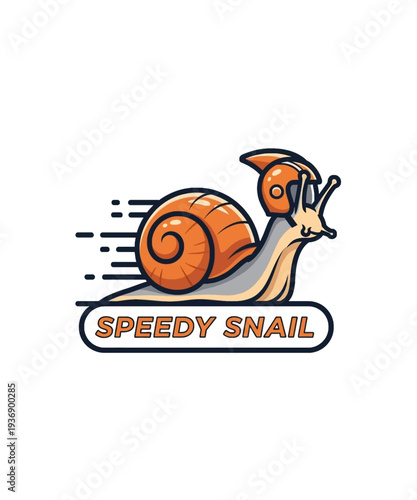 Vibrant vector illustration featuring a speedy cartoon snail wearing an orange helmet, conveying a sense of rapid motion.