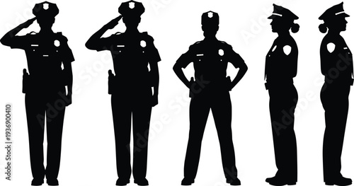 Mega Collection of Vector Silhouettes Featuring Police Officers Saluting People Sitting on Bar Stools and Casual Figures Using Mobile Phones