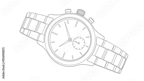 Minimalist Line Art Drawing of a Classic Chronograph Watch
