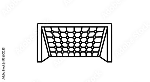 Simple black and white line art icon illustrating a traditional soccer goal frame with a visible net structure
