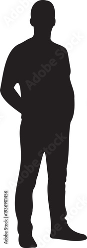 Silhouette of overweight man standing hands behind back casual