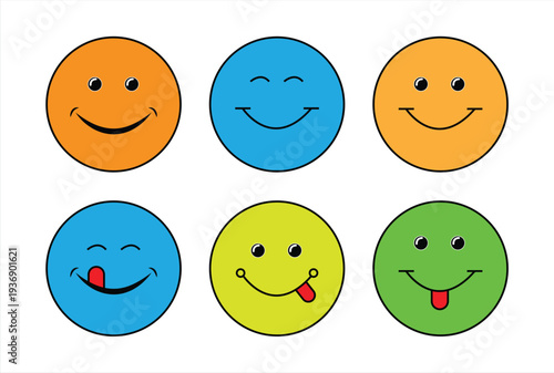 A collection of colorful face emojis featuring a variety of expressions. Vector illustration