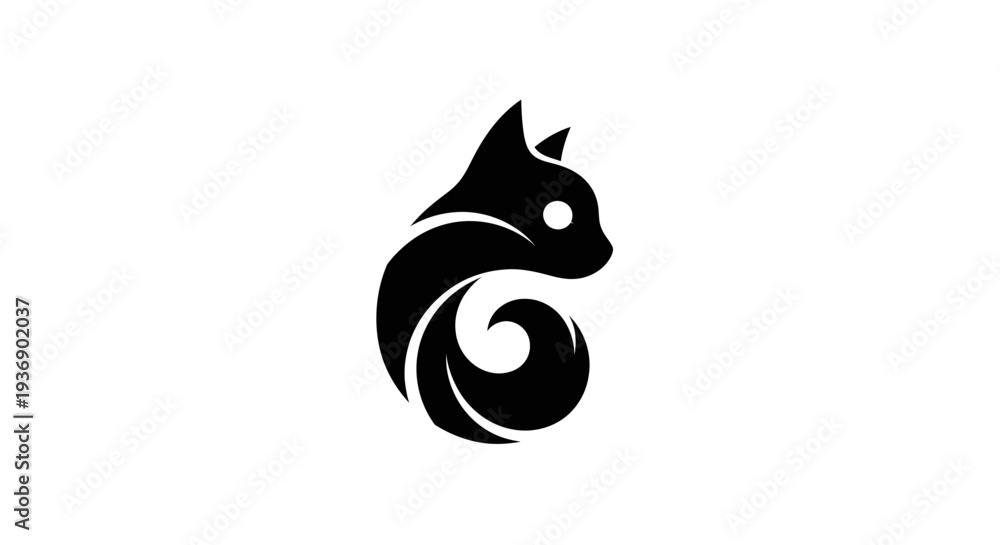 Fototapeta premium Stylized black cat silhouette on white