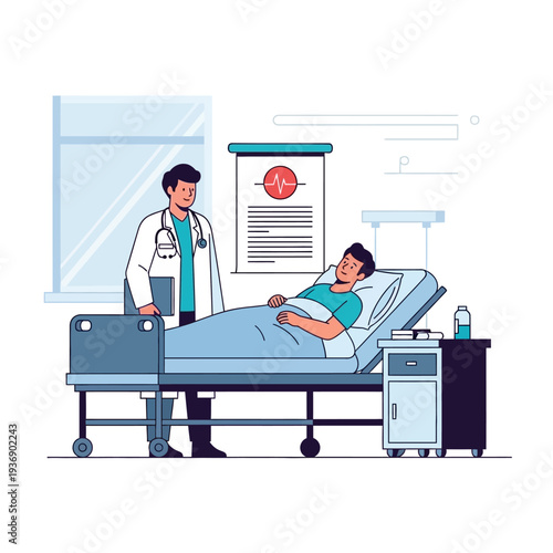 Doctor with patient in hospital bed, medical checkup, healthcare concept