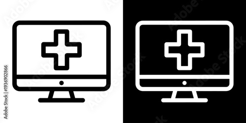 Online Pharmacy icon concept in flat black and white style on clean background vector illustration design	