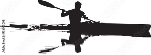 Kayaker Paddling on Calm Water Silhouette – Outdoor Water Sport and Adventure Travel Concept, Ideal for Recreation Branding and Nature Tourism