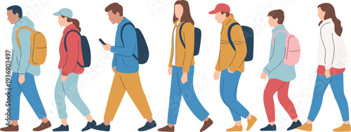 Flat vector illustration of a professional business team including men and women in formal suits standing together in a confident pose isolated on white.