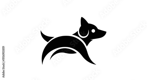 Stylized black dog silhouette on white