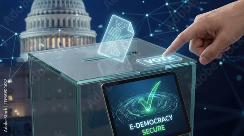 Secure e-democracy voting system with transparent ballot box and US Capitol