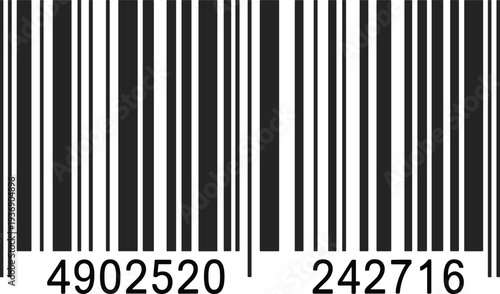 Retail barcode with identification numbers set, black and white product scanner code vector
