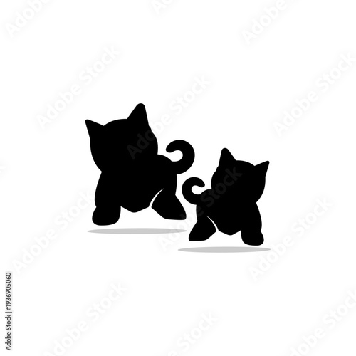 Very cute two colored kitten silhouette logo design, Vector illustration