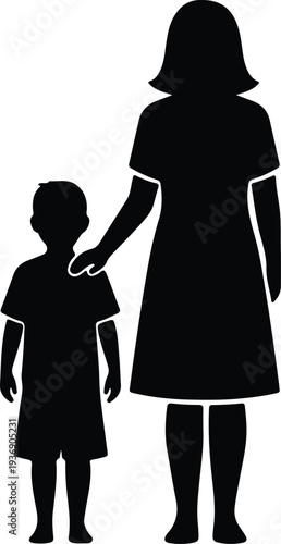 Vector Mother and child bonding black graphic family support silhouette design