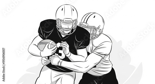 Football players in action, focused on the game, intense competition.