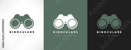 Binoculars logo vector. Optical instrument, stereoscopic image.