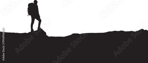 Backpacker Standing on Mountain Peak Watching Sunrise Landscape – Travel Freedom and Adventure Exploration Concept, Ideal for Tourism and Inspirational Designs