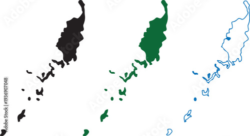 Vector Map Silhouette of Palau Islands Archipelago - Minimalist Geographic Outline in Black, Green, and Blue Contours for Educational and Travel Design