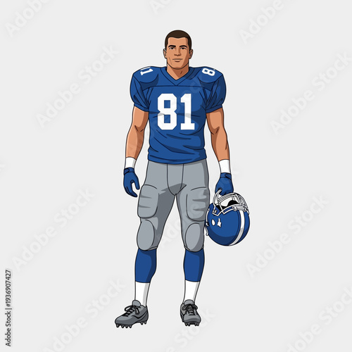 American Football Player in Uniform Holding Helmet, Ready for Game