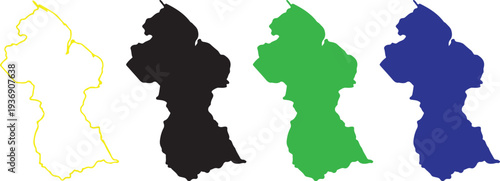 Guyana Map Silhouette Set - Multi-Color Vector Outline Icons of Guyanese Republic Geography for Infographics and Design