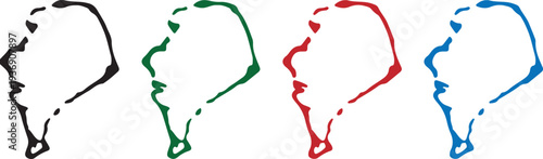 Minimalist Bangabandhu Sheikh Mujibur Rahman Portrait Set - Stylized Silhouette Illustration of the Father of the Nation of Bangladesh in Black, Green, Red, and Blue Vector Style