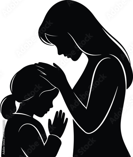 Vector Mother blessing child praying spiritual moment family support silhouette design