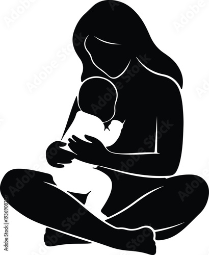 Vector Mother breastfeeding baby nurturing care maternity symbol graphic silhouette design