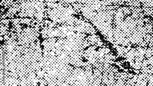 Photos Authentic distressed vintage halftone print texture featuring visible ink damage, raster dots and mechanical surface character, isolated on transparent background