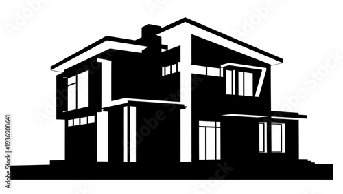 Modern House Silhouette Black and White Architectural Design