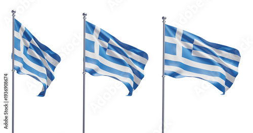 Greece flag on transparent background, PNG transparent, isolated, 3d render flag