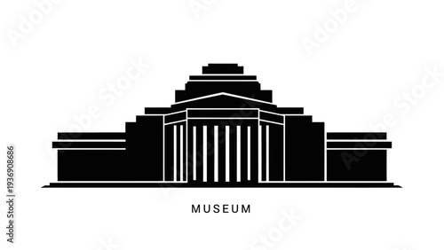 Modern Museum Building Facade Silhouette, Minimalist Architecture Design