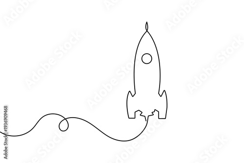 Flying rocket continuous one line drawing simple outline vector illustration
