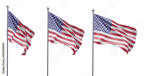 United States flag on transparent background, PNG transparent, isolated, 3d render flag