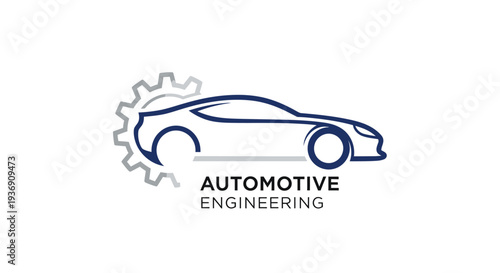 Automotive Engineering Logo with Car Silhouette and Gear Symbol for Vehicle Design and Technology on isolated white background