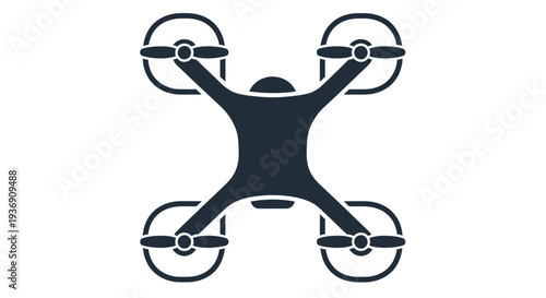 Dark Quadcopter Drone Icon for Aerial Photography and Delivery on an Isolated White Background