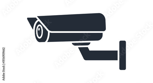 Silhouette CCTV Security Camera Icon for Surveillance System on Isolated White Background