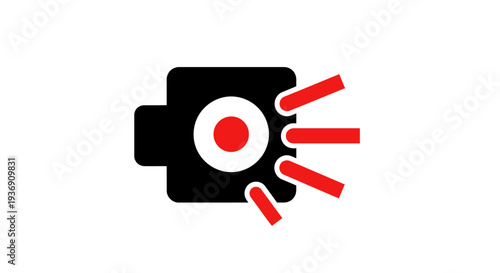 Red and Black Video Camera Recording Icon, isolated white background