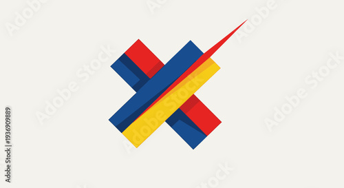 Abstract Geometric Red Yellow Blue X Mark Logo, Isolated White Background