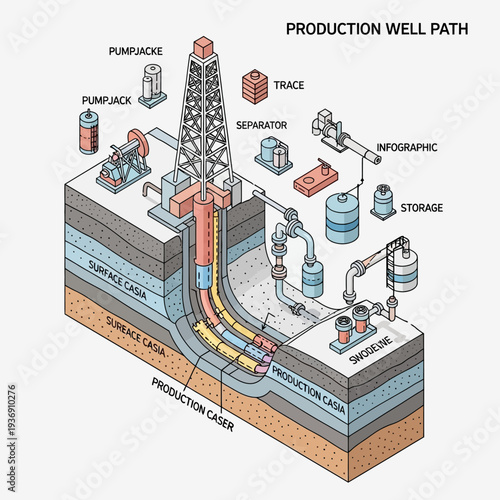Detailed Diagram of a Production Well Path and Oil Extraction Process.