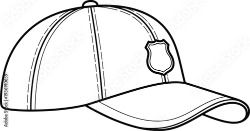 Police cap line art illustration, law enforcement uniform hat security officer headwear vector outline design isolated