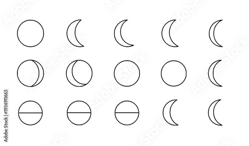 Minimal Moon Outline Icon Set Vector Illustration