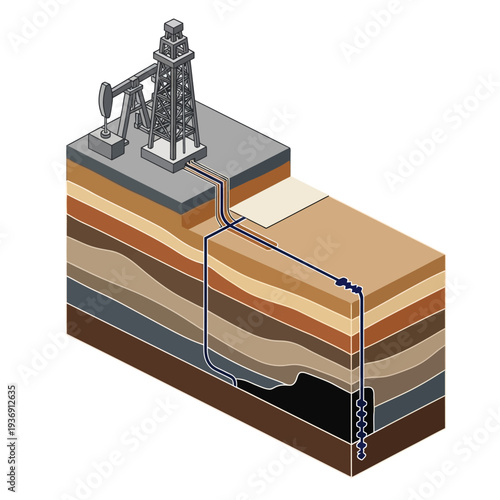 Isometric Cross Section of Oil and Gas Drilling Operation.