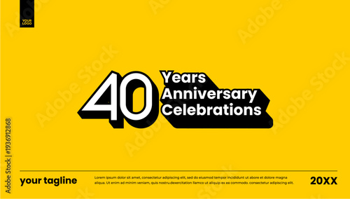 40 years anniversary celebrations black badge logo banner template yellow background