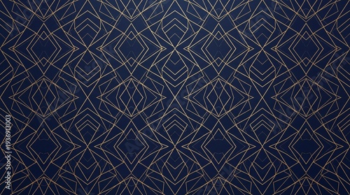 abstract art deco pattern, gold geometric lines on ark navy blue, luxury category, elegant symmetrical ackground