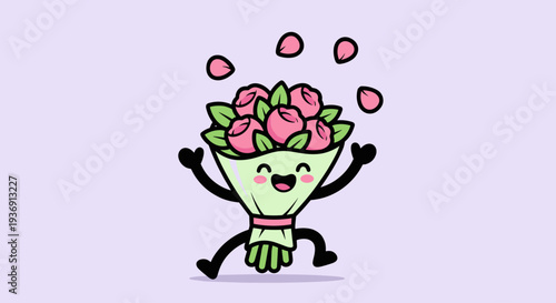 Cartoon Flower Pot Character Dancing Joyfully.