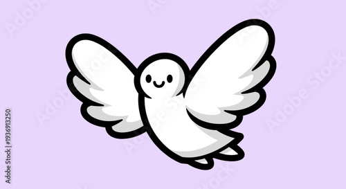 White Dove Cartoon Character Flying Freely.